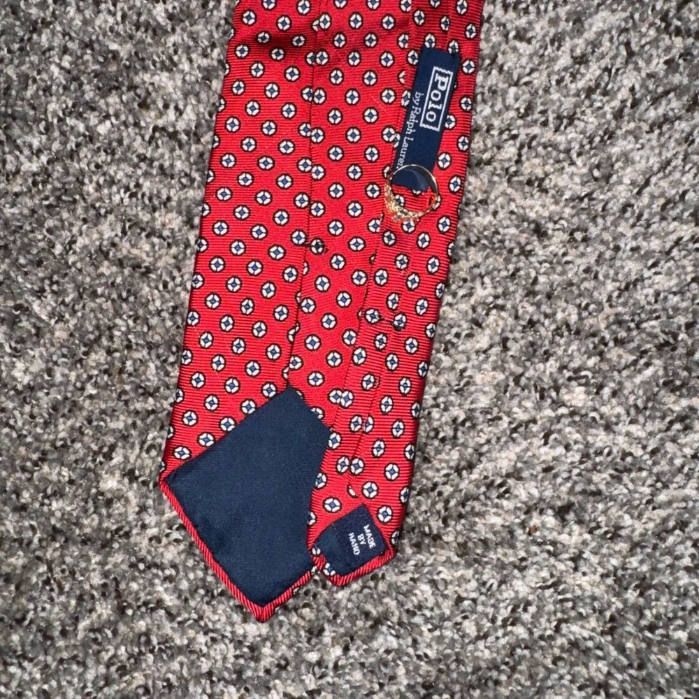 Vintage Polo‎ Ralph Lauren Silk Tie Red Geometric Medallion Handmade USA